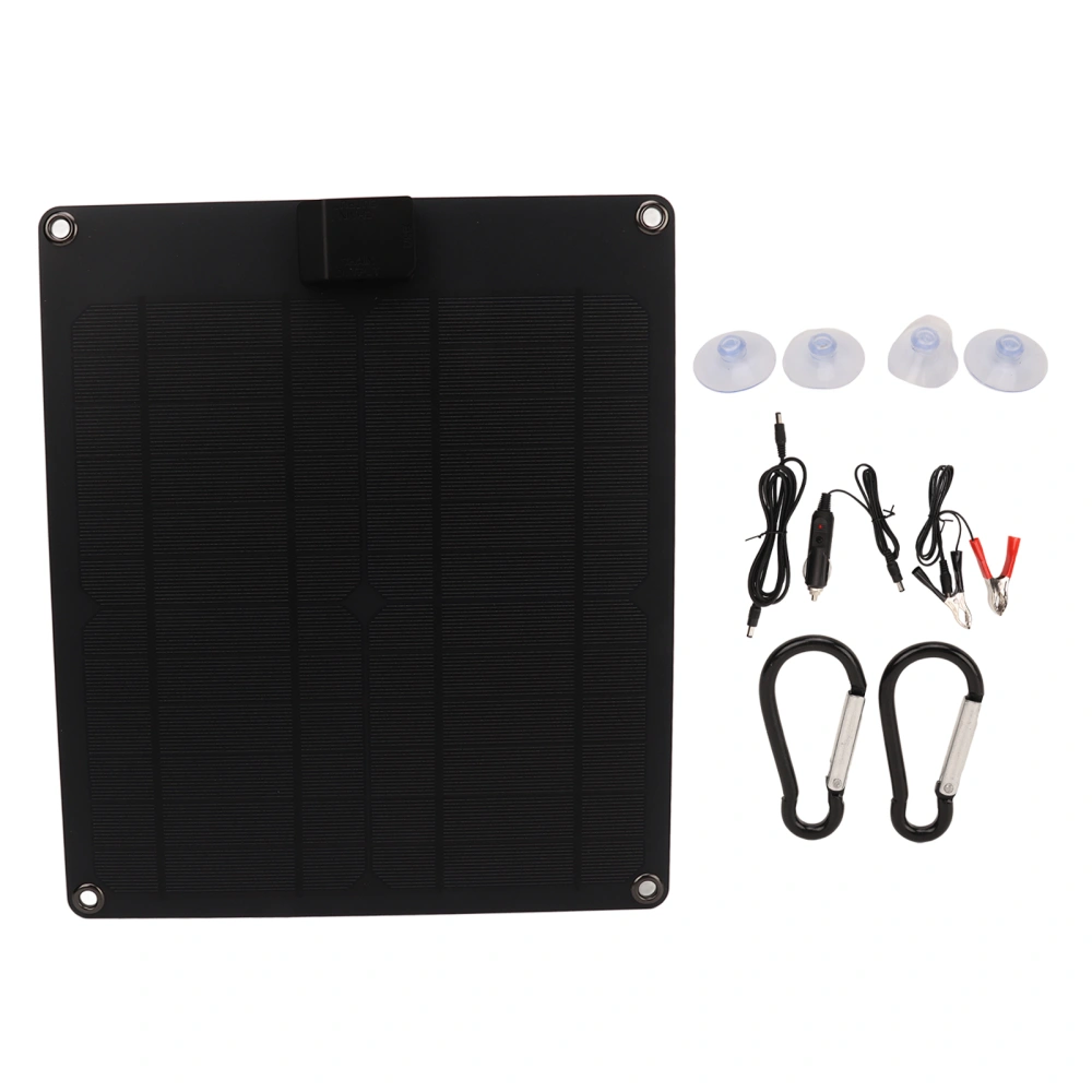 Solar Panel Kit 15W Dual Output Waterproof Monocrystalline Solar Battery Charger Panel for Car Boat Trailer RV 5V 12V Black