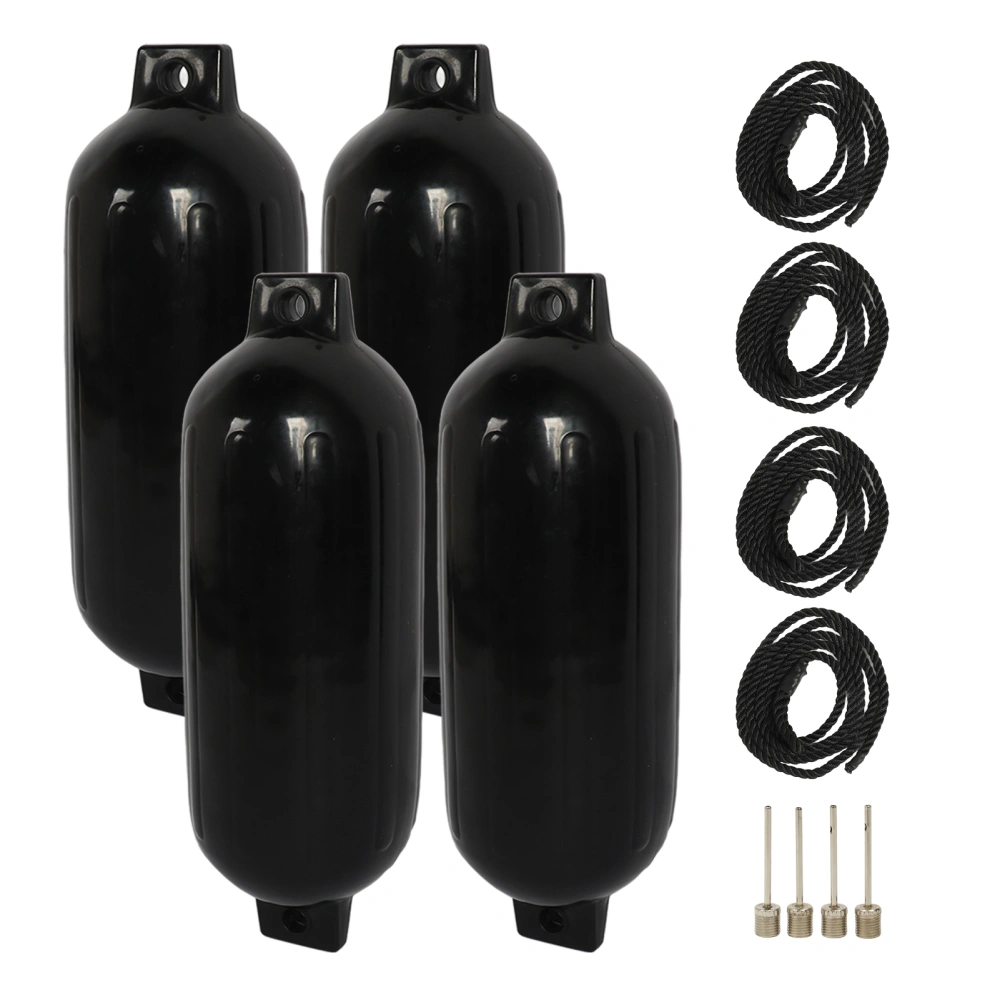 4Pcs Boat Bumpers Black Impact Resistant Waterproof Rugged Boat Buoy Bumpers with 2m Black Ropes for Yachts Fishing Boats