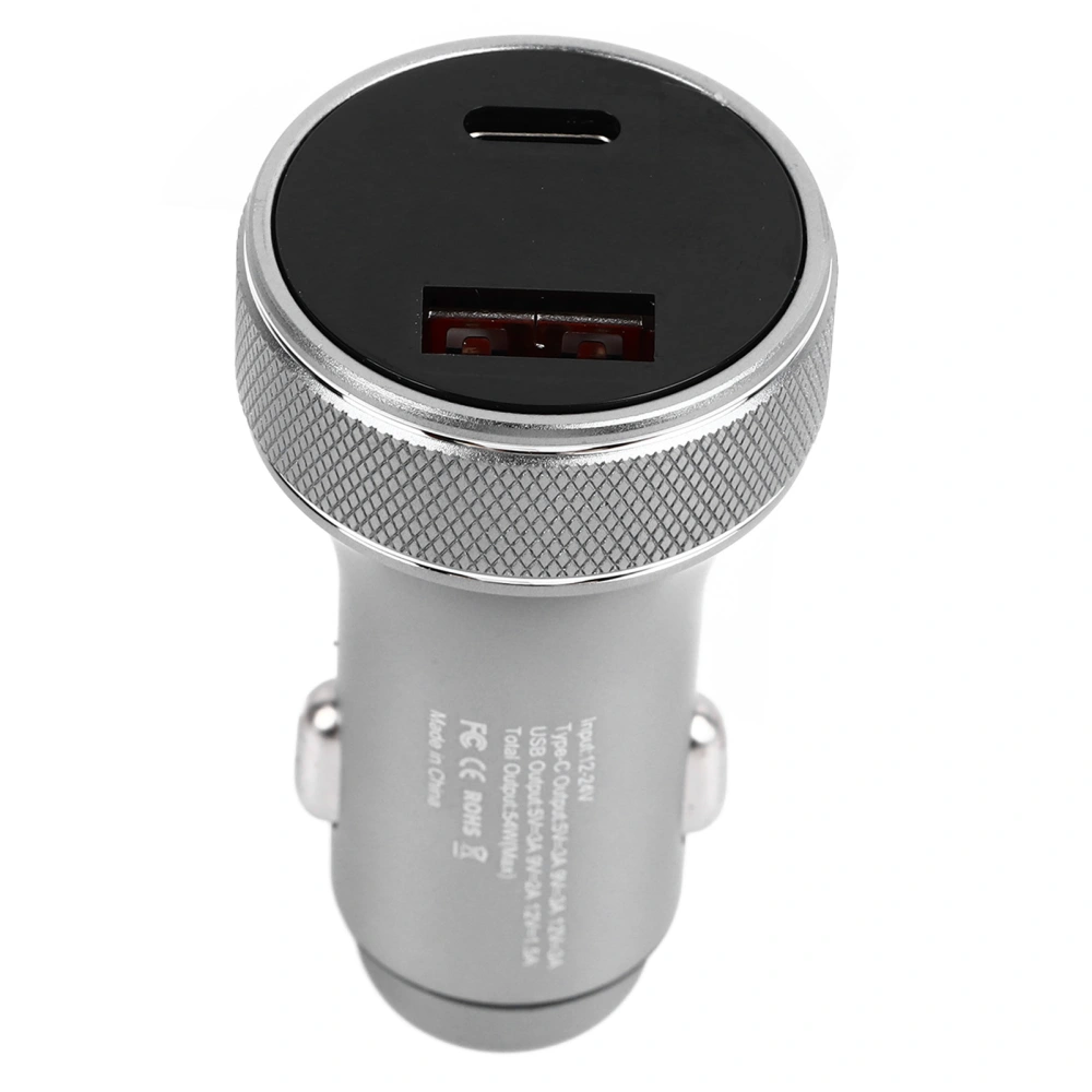 Car Charger Metal Digital Display Short Circuit Protection Fast Charging Cigar Lighter for Vehicle 54W Grey