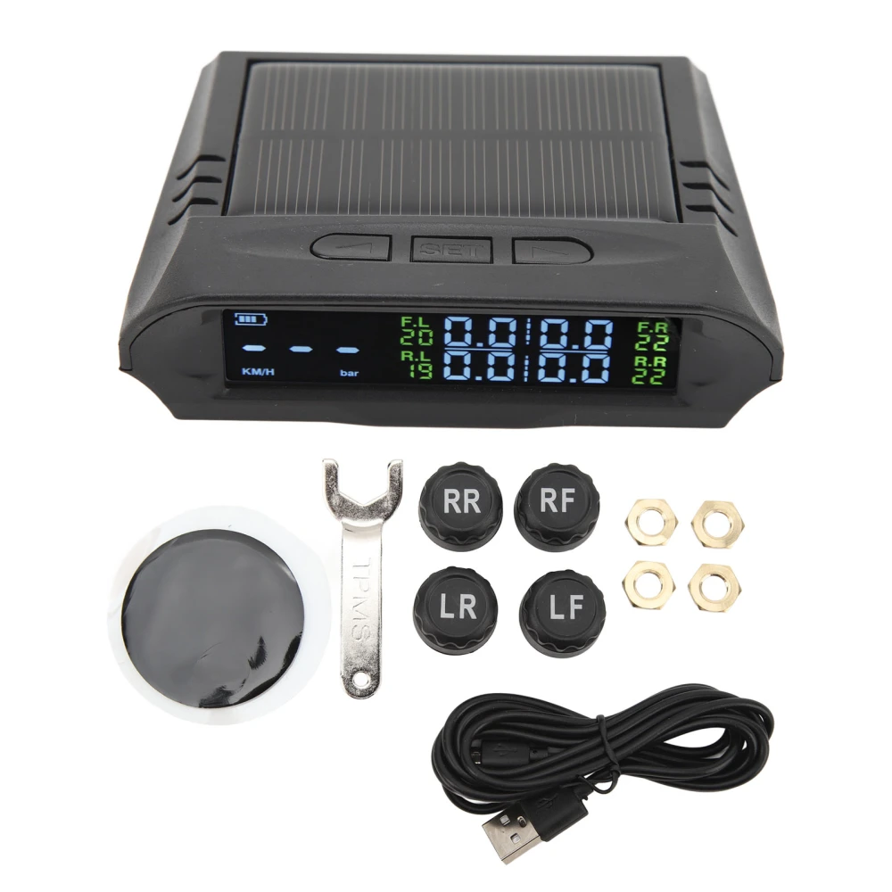 Tire Pressure Monitoring System LCD Display Wireless Solar Power TPMS for Car RV Trailer Truck SUV Pickup