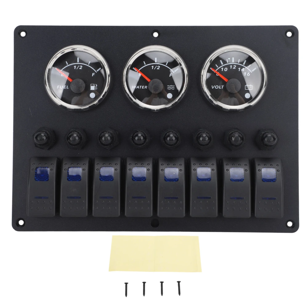 Boat 3 Gauge Set 12 to 24V 7 Color LED Water Oil Level Voltage Display Digital Instrument Panel with 8 Switch for Yacht