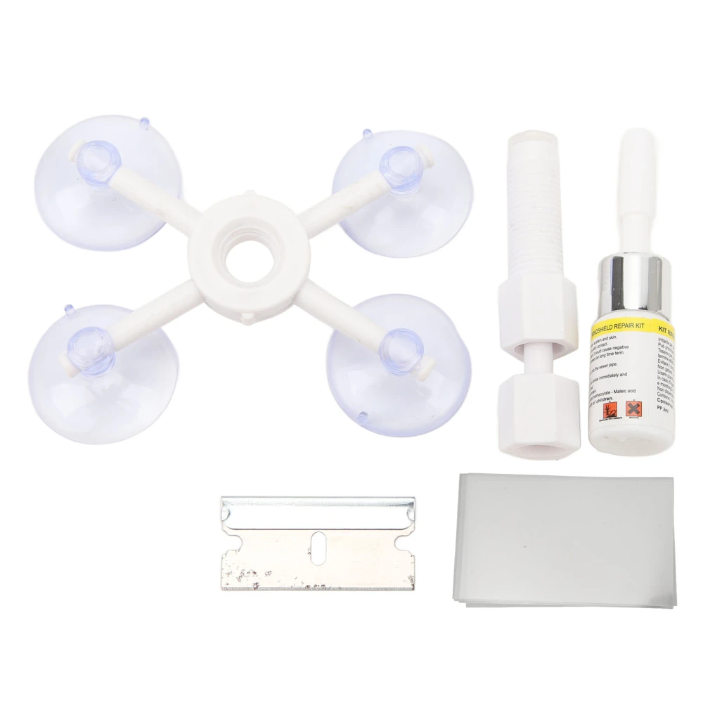 Windshield Repair Kit Plastic White Efficient Window Star Shaped Crack Scratch Repair Remover Kit for Chips Cracks