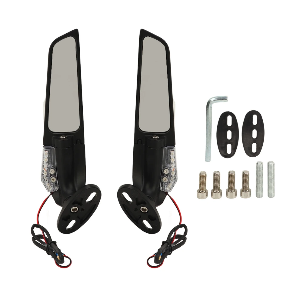 1 Pair Motorcycle Side Mirrors Adjustable Rear View Mirrors with LED Light for NINJA 250 300 400 650 H2 H4