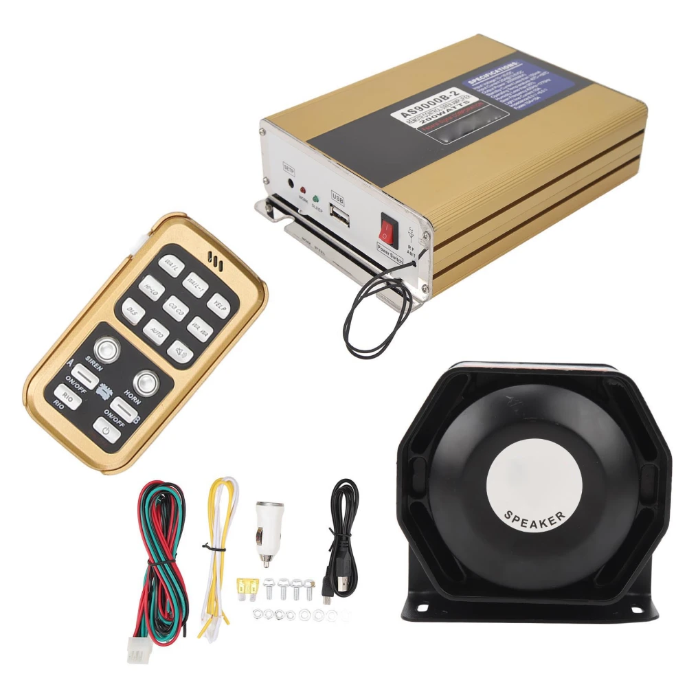 200W Warning Emergency Siren Speaker Kit Wireless Remote Control Vehicle PA System for SUV ATV UTV Fire Ambulance Truck