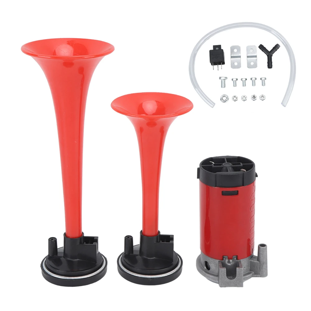 12V Car Air Horn Dual 120db Trumpet Air Horns with Compressor for Any 12V Truck Train Boat Van Red