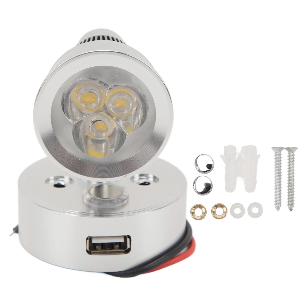 LED RV Bedside Lamp with USB Charging Port Touch Switch Dimmable Light for DC 12 to 24v Cars Boats Silver