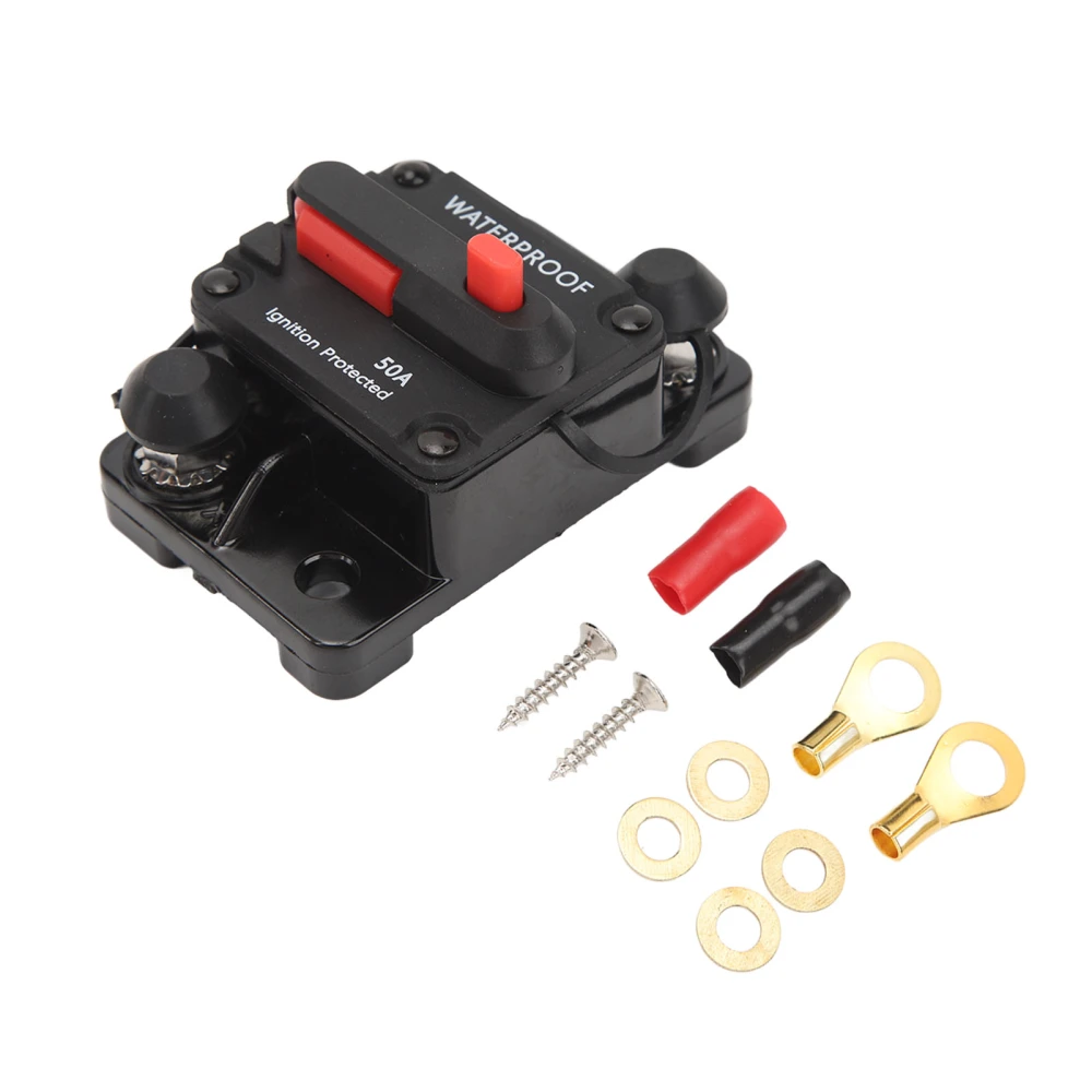 Car Audio Circuit Breaker 12V Waterproof Manual Reset with Fuse for Stereo System 50A