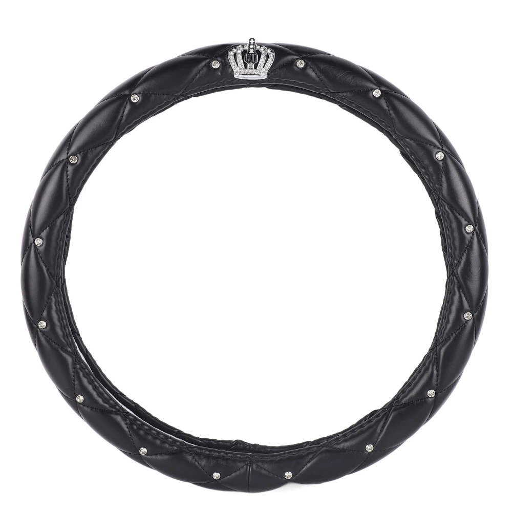 Car Steering Wheel Cover Black Crown Crystal Style Anti Slip Steering Wheel Protector for 38cm Steering Wheel