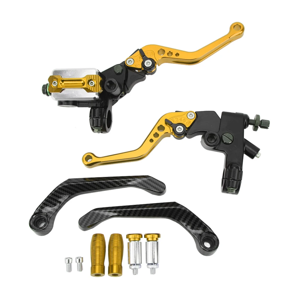 1 Pair 7/8in Brake Master Cylinder Lever Universal Motorcycle Handlebar Kit with Reservoir Carbon Fiber Hand Guard Gold