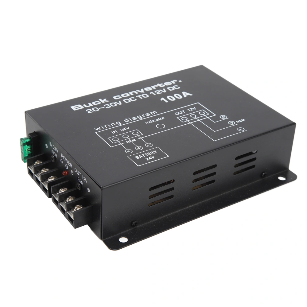 Black Car Power Converter 100A High Strength Overtemperature Protection DC 24V to 12V Converter for Car Fridges