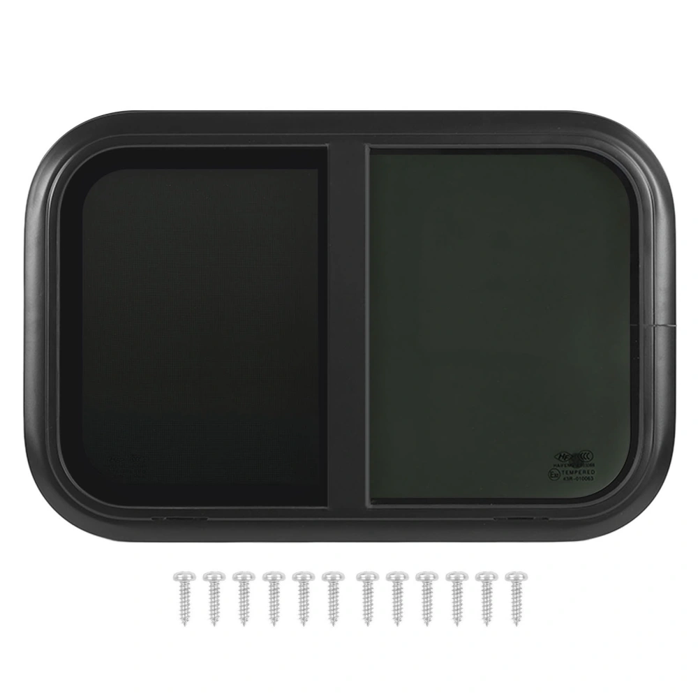 Horizontal Sliding RV Window 23.6 X 11.8in Uv Resistant Tempered Glass Window with Removable Insect Nets Black Applicable Wall Thickness: 38 to 43mm / 1.5 to 1.7in
