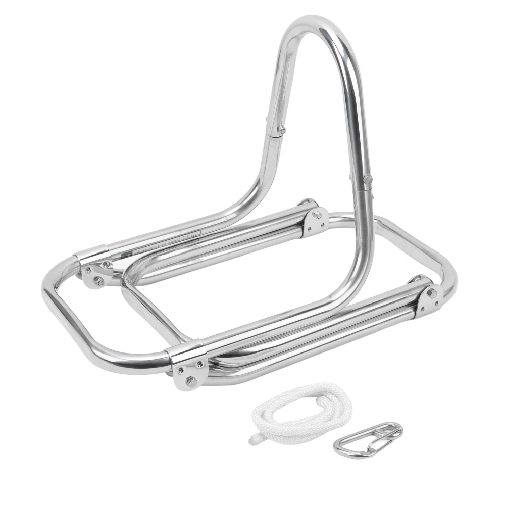 Folding Boat Boarding Ladder Stainless Steel 3 Step Ladder With Ropes and Shackles For Ocean Yachts