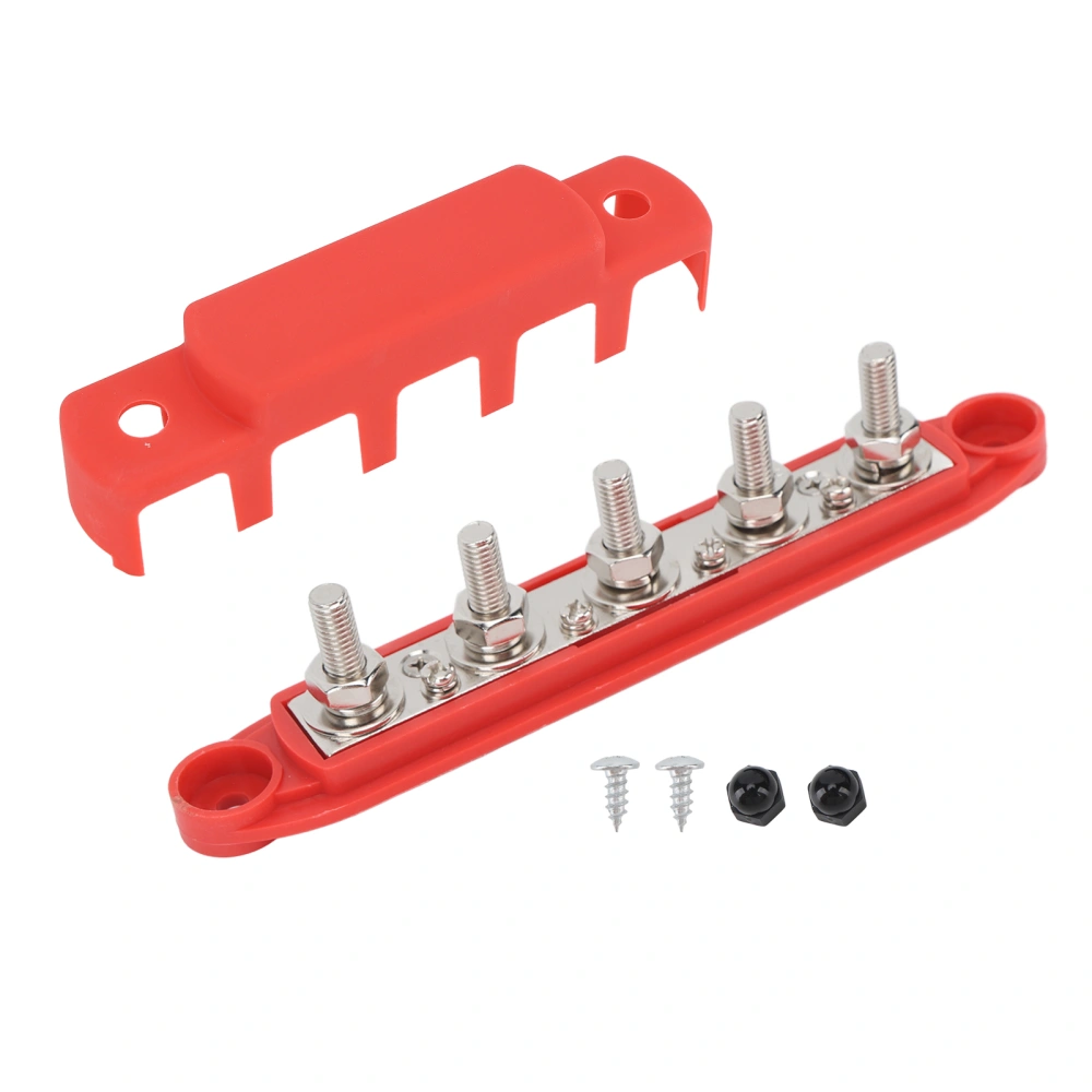 Battery Bus Bar DC12V to 48V 250A M8 High Current 5 Stud Distribution Terminal Block for Cars RVs Ships Yachts Red