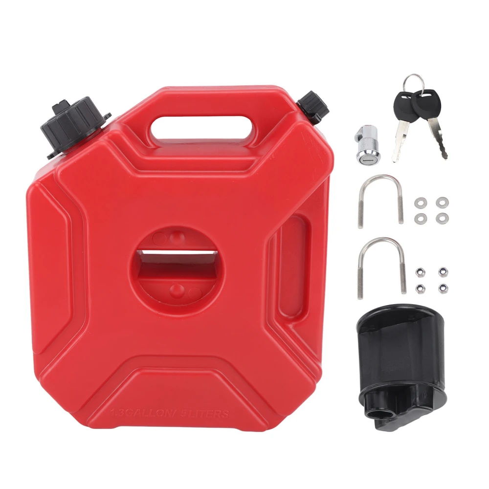 5L 1.3 Gallons Fuel Oil Tank Red Large Capacity Portable Gas Petrol Container for Cars Motorcycles UTV ATV Off Road Vehicles with Bracket