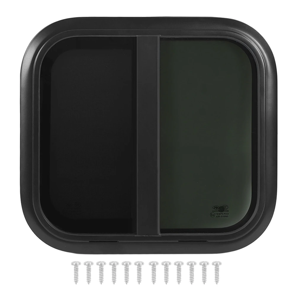 RV Windows with Insect Net Rounded Corner Black Aluminum Alloy Push Pull Windows UV Resistant for Caravan Camper Trailer For 43‑48mm/1.7‑1.88in Wall Thickness