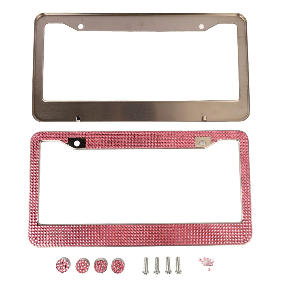 2pcs Bling License Plate Frame Covers License Plate Holder for Women with Pink Rhinestone