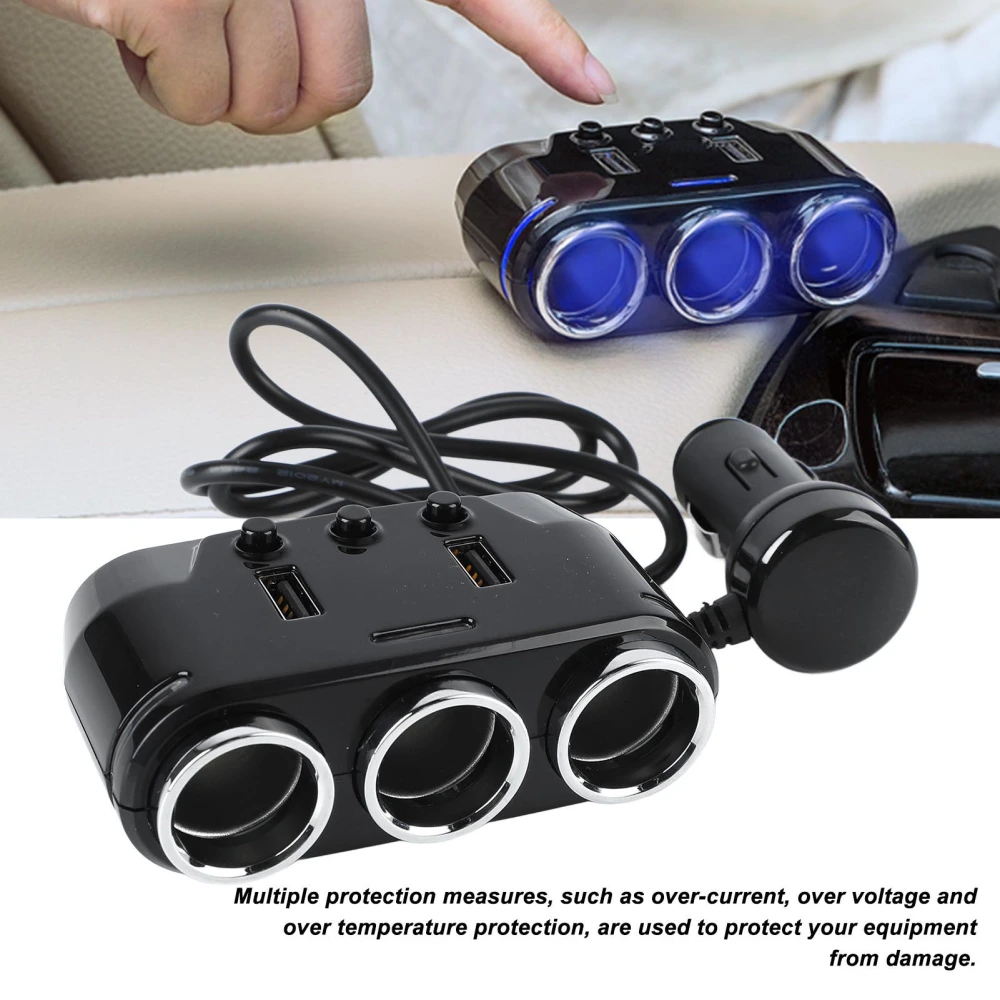 DC12V to 24V Cigarette Lighter Adapter Durable Long Lasting 3 Socket Cigarette Lighter Splitter for Car