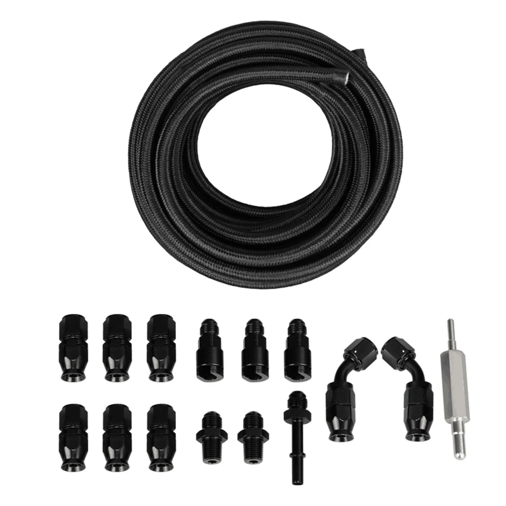 6AN 3/8in Fuel Line Fitting Kit Flexible PTFE Nylon Oil Gas Fitting Hose Fit For LS Swap EFI System