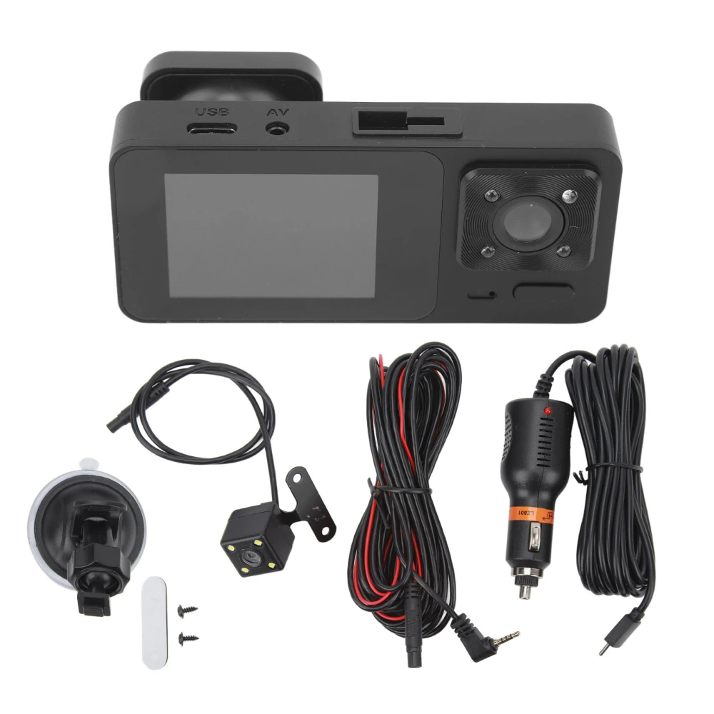 3 Channel Dash Cam Front Rear Inside 1080P Motion Detection 170° Wide Angle Loop Recording G Sensor Parking Monitor DVR