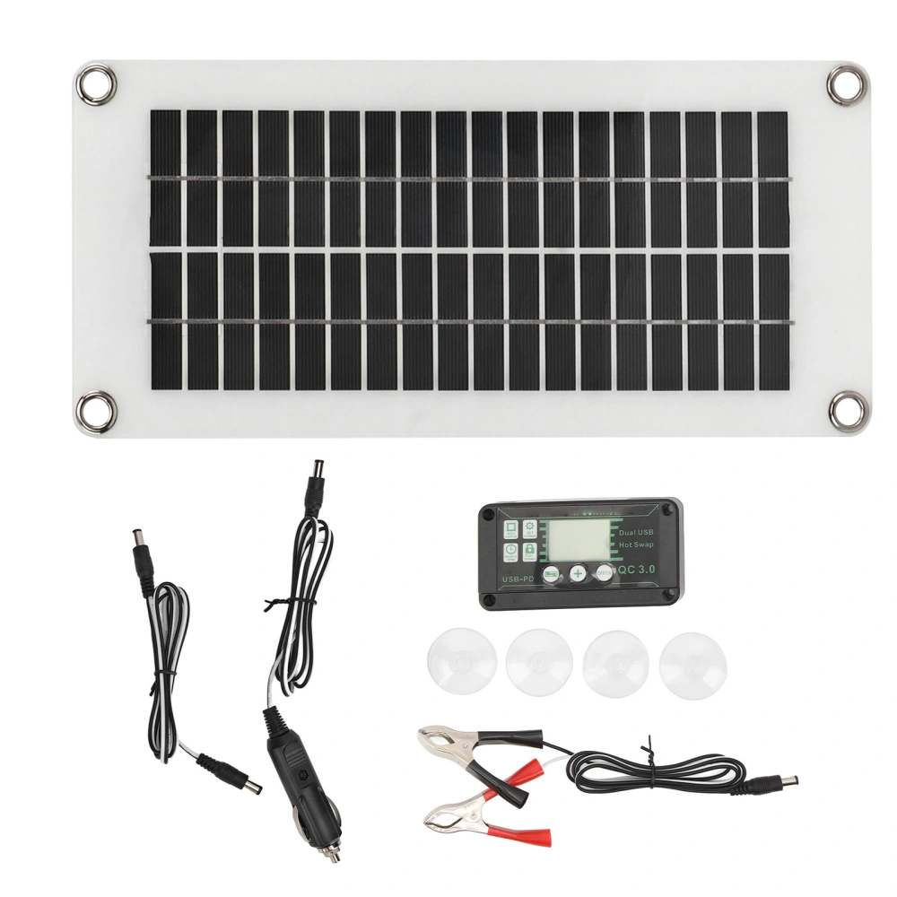 Solar Panel Kit 30W Polycrystalline Silicon Battery Charger Panel with 40A Charge Controller Dual USB Regulators for Car RVs Boats Marines