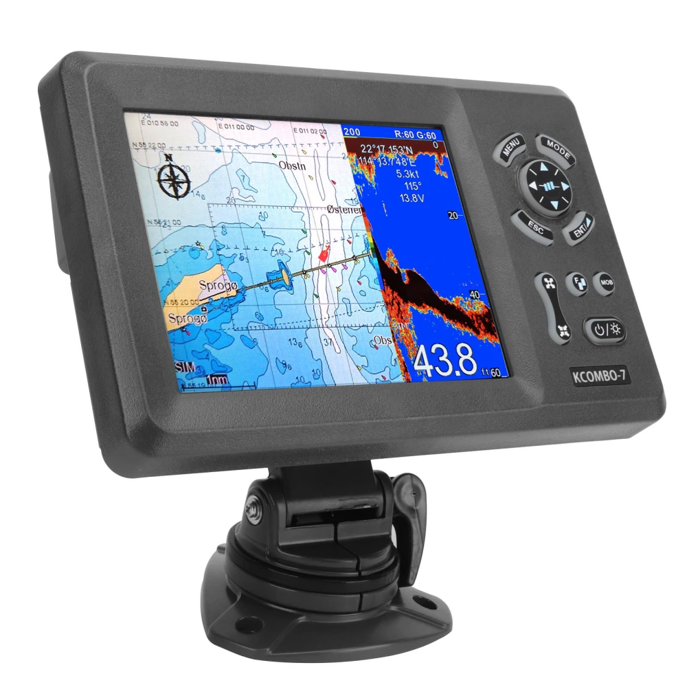 7in Marine Plotter Built in Fish Finder Colored LCD Display Split Screen IP66 Protection Boat Navigation Locator