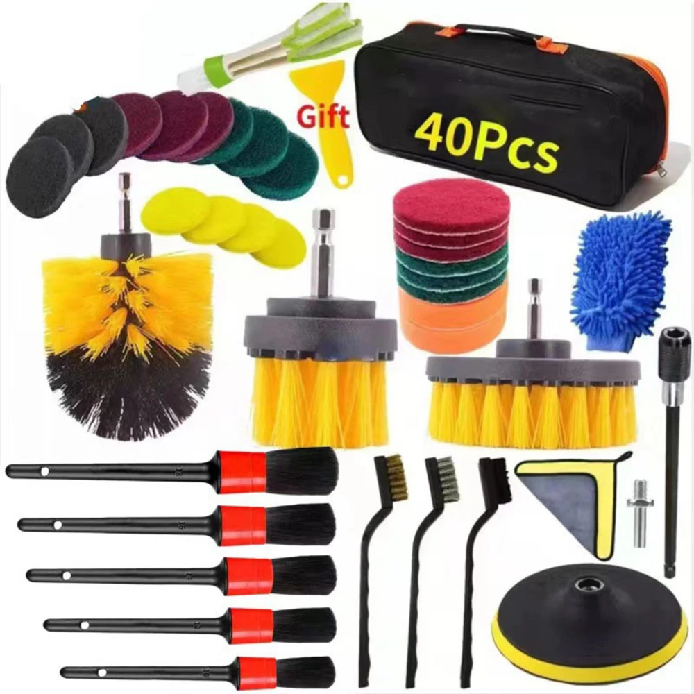 40PCS Car Wash Brush Powerful Cleaning Comfortable Grasp Cleaning Supplies Kit for Vehicle Tire Window