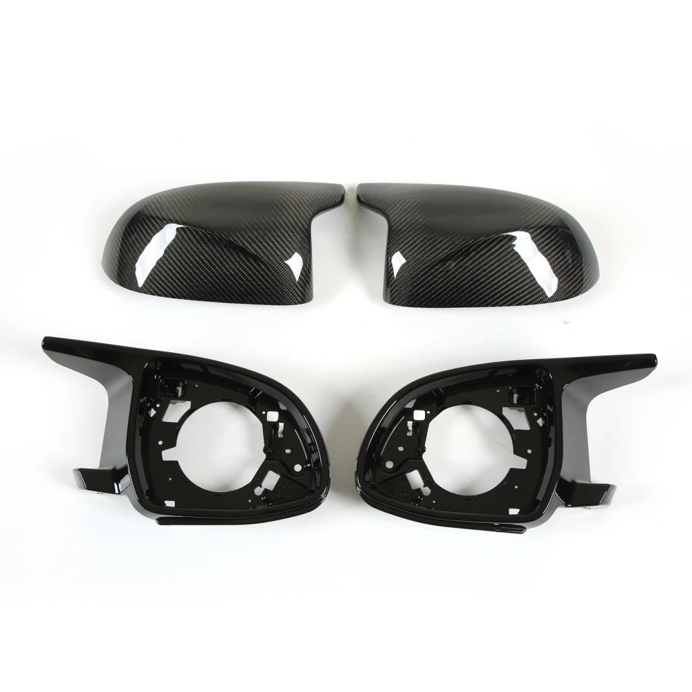 Side Rearview Mirror Cover High Glossy Carbon Fiber Door Wing Mirror Caps with Bracket for F15 X5 F16 X6 F25 X3 F26 X4