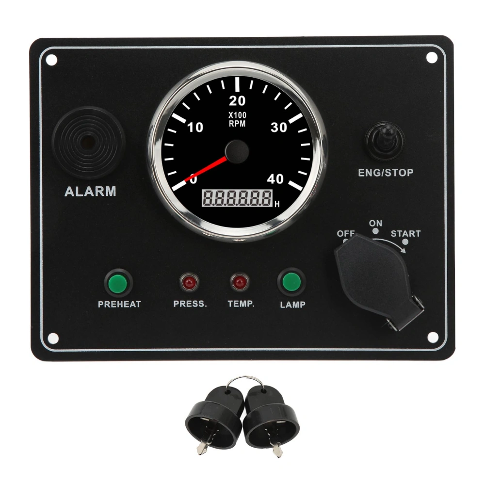 Boat Instrument Panel Multifunction 4000RPM Red Backlit RV Switch Panel with Alarm Function for Marine Boat Yacht 24V