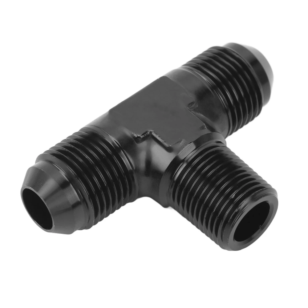Tee Adapter 3 Way T Shaped Connector Fitting Aluminium Alloy Black Anodized Finish 8AN to 3/8 NPT