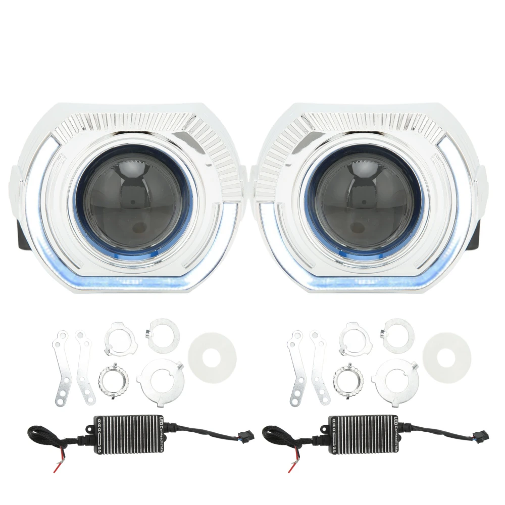 3in Bi LED Projector Lens with Angel Eyes Shrouds 12V Headlight Projector Lenses for H1 H4 H7 HB3 HB4 D1 White Angel Eyes