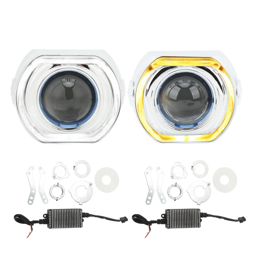 1 Pair Bi LED Projector Lens Car Headlight Retrofit Kit High Low Beam 6000K Turn Signal DRL 3in 12V with Trim Cover White and Yellow