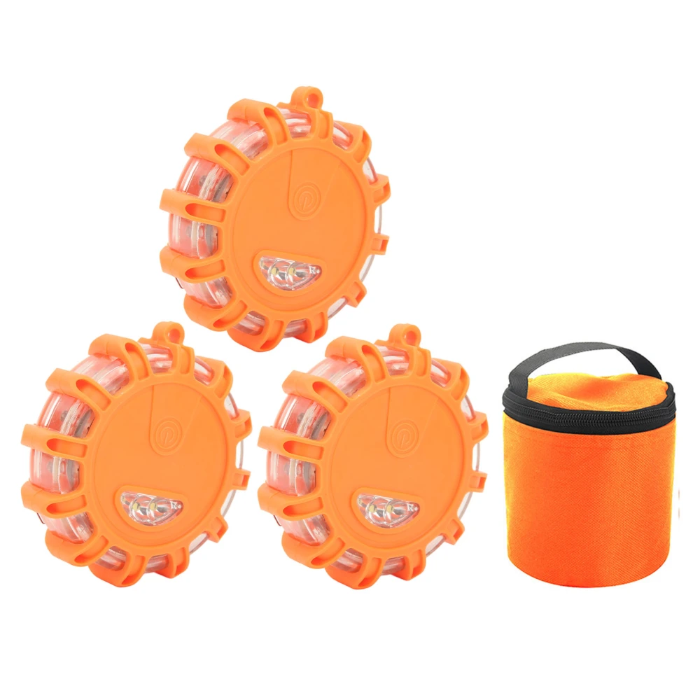 3pcs LED Road Flares Light 9 Modes Waterproof Shock Resistant Roadside Warning Safety Light Orange