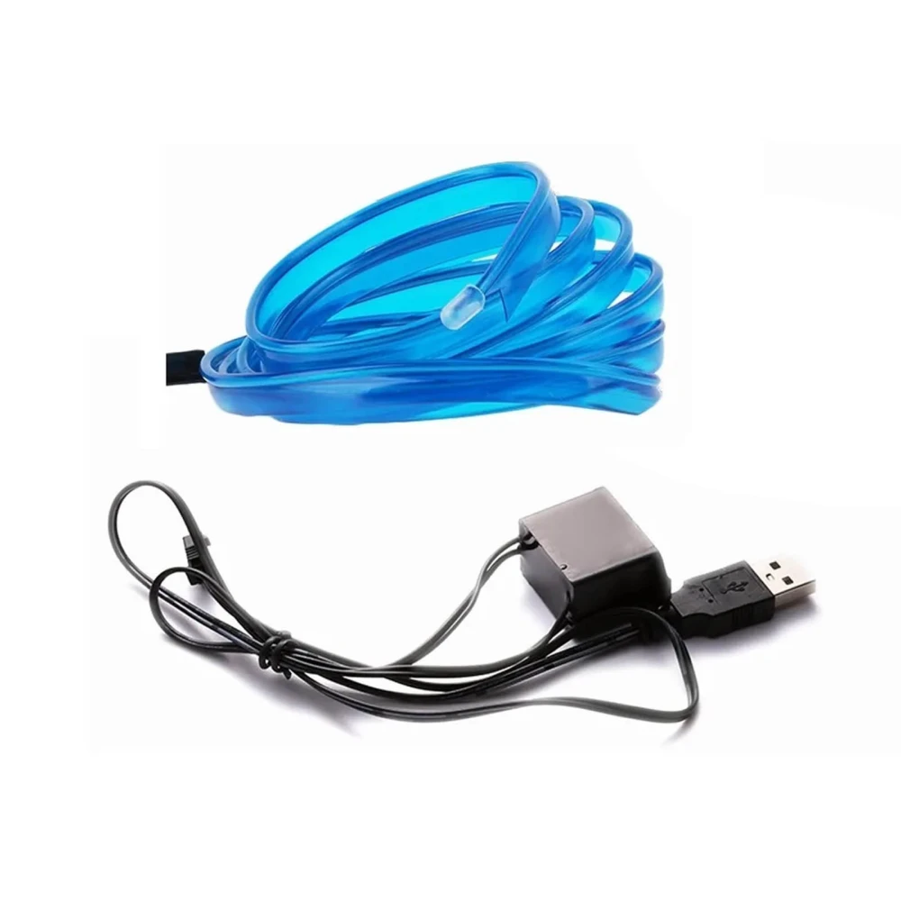 10ft Car LED Interior Strip Light Flexible with USB Cable Cool Unique Universal Neon Atmosphere Light Blue