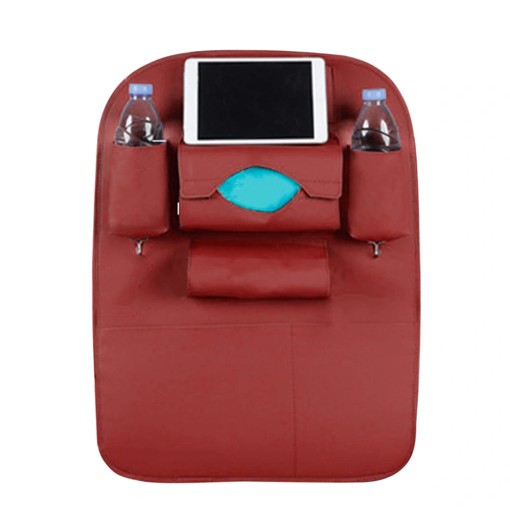 Car Chair Back Bag Multi Pockets Space Saving Protective PU Leather Seat Back Organizer for Water Cup Book Tissue Wine Red (Normal Version)
