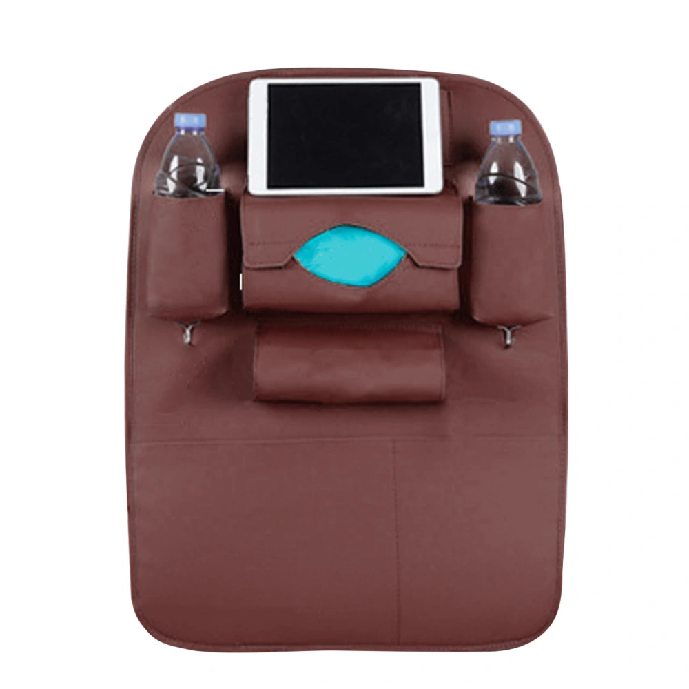 Car Chair Back Bag Multi Pockets Space Saving Protective PU Leather Seat Back Organizer for Water Cup Book Tissue Coffee Color (Normal Version)