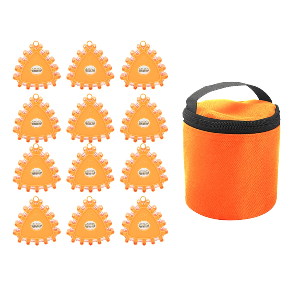 12 Pcs LED Road Flares Roadside Emergency Lights Road Safety Warning Flare Beacon Flashing Light Kit with Magnetic Base Hook Orange