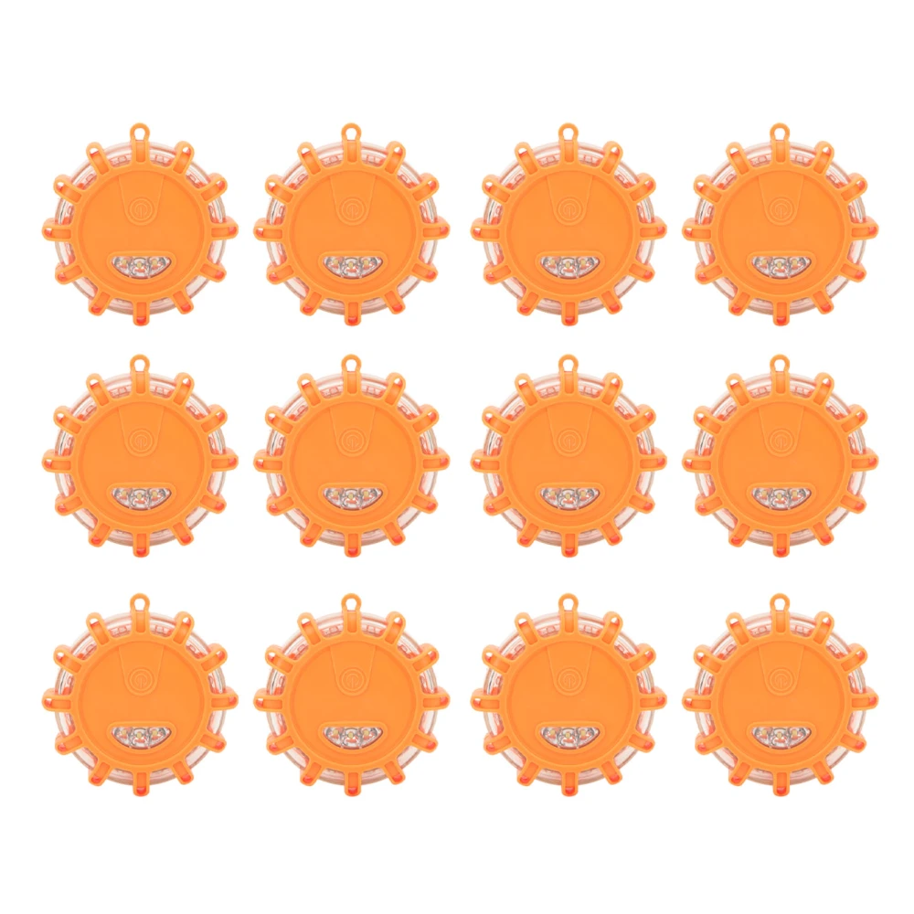 12pcs LED Road Flares Emergency Light 9 Modes Waterproof Magnetic 12V Roadside Safety Disc Kit for Car Bike Orange
