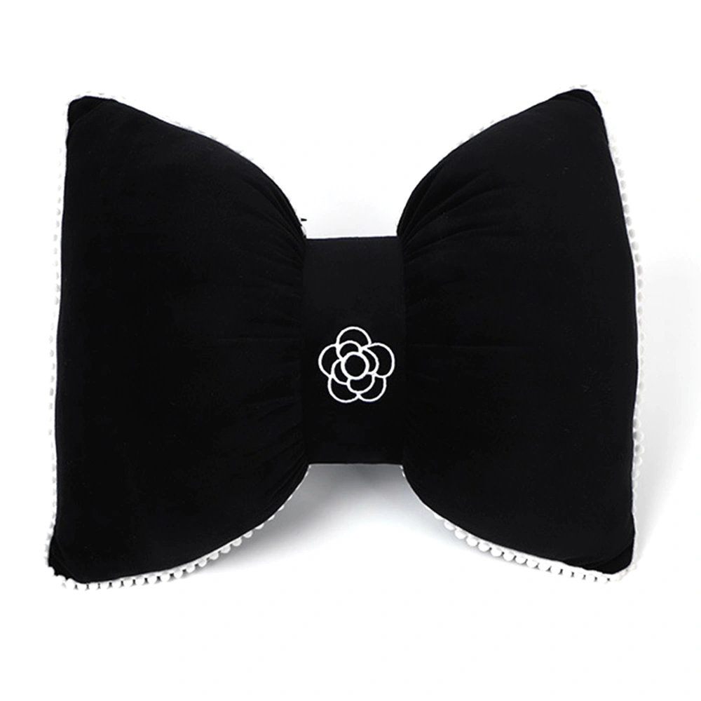 Car Seat Neck Cushion Plush PP Cotton Cute Butterfly Shape Soft Comfortable Universal Lumbar Support Pillow for Home Office Black
