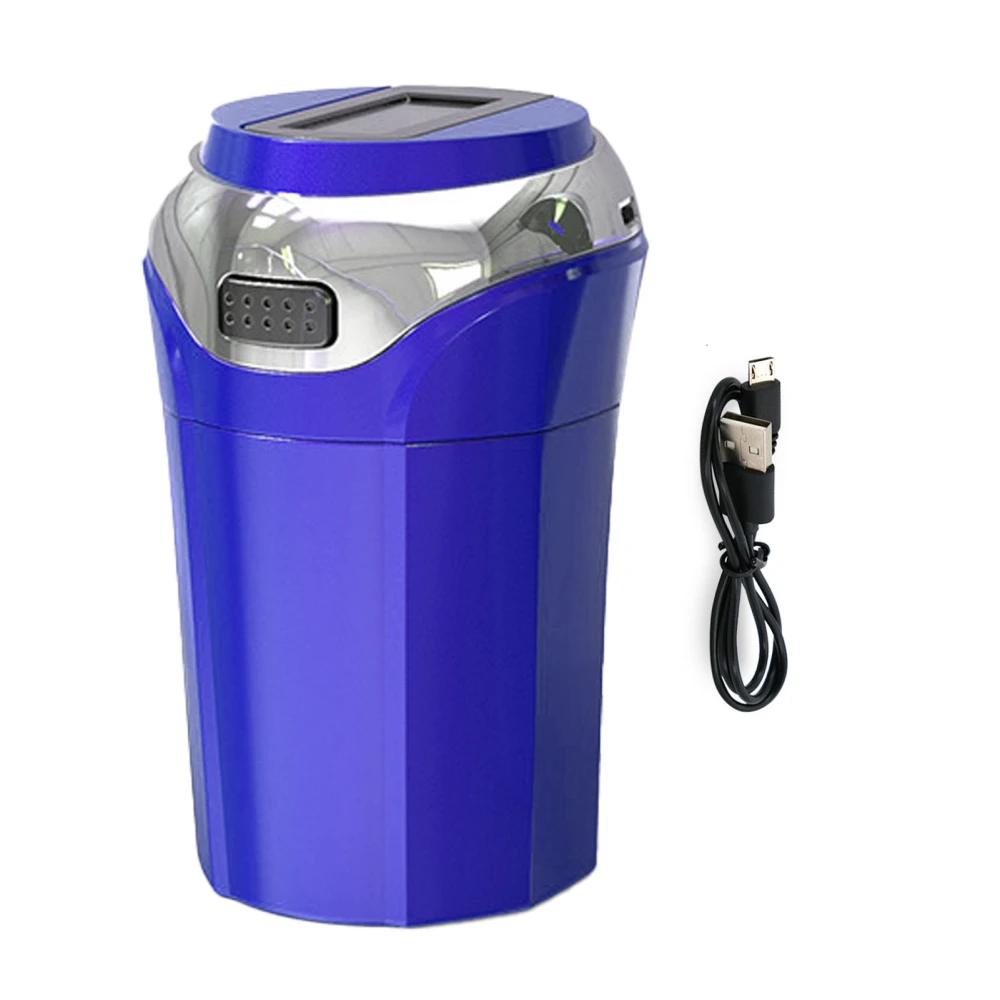Car Ashtray Innovative Solar Powered Cigarettes Smoking Ash Holder with Lid and LED Light for Most Vehicles Blue