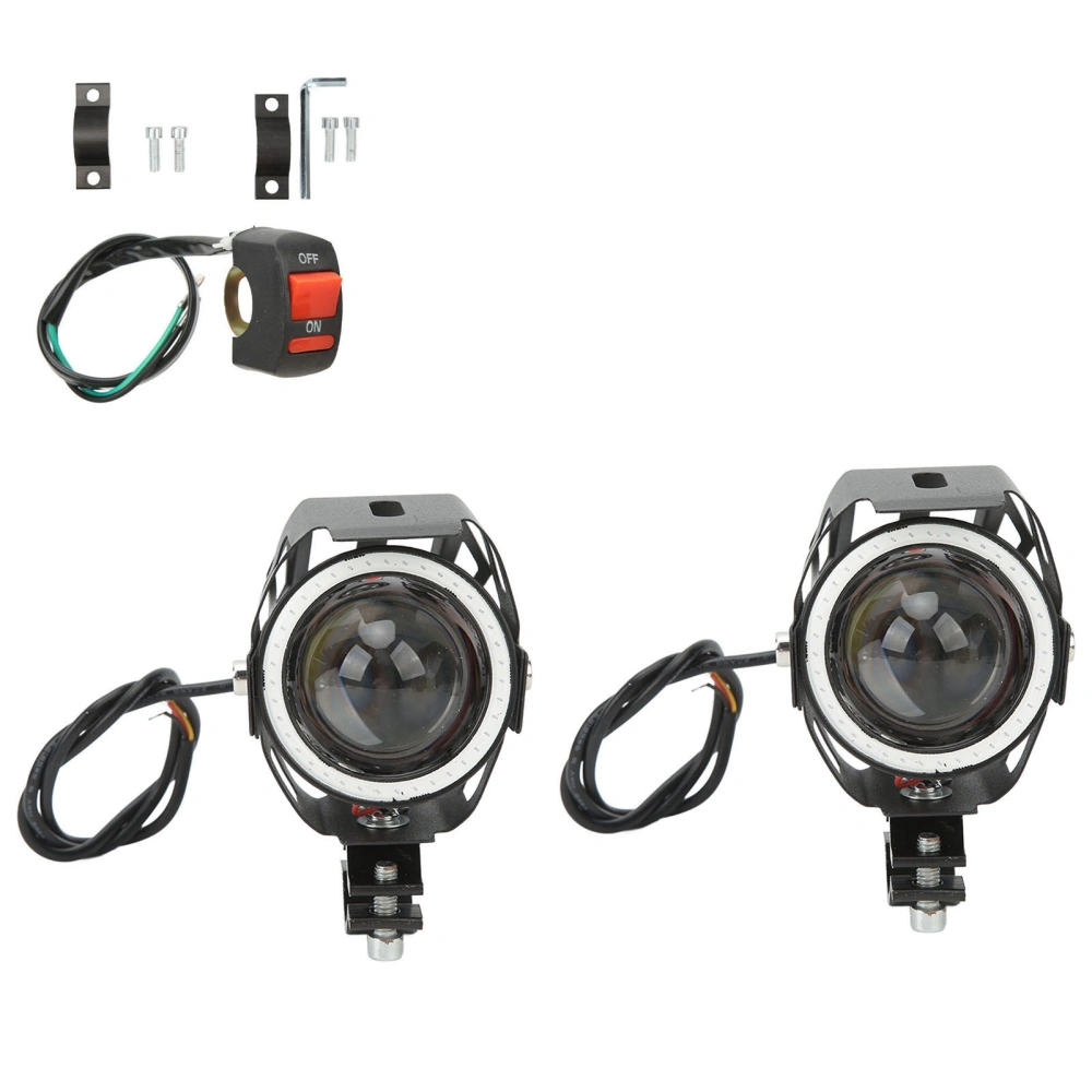 30W Motorcycle LED Spotlight with Angel Eye High Low Beam IP68 Waterproof 12‑60V Universal Driving Lamp Blue Light