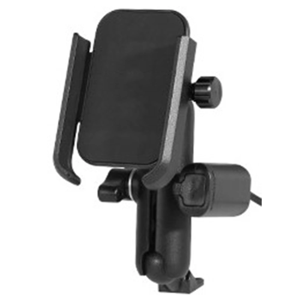 Bike Phone Holder Rack Aluminium Alloy Rotatable Outdoor Riding Mobile Phone Stand for Motorcycle Electric Bike Bicycles 12‑24V, Black Rack