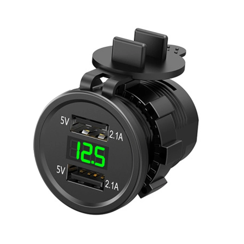 Motorcycle Dual USB Charger 12V Electric Digital Voltmeter Fast Charging Parts for Phone Tablet GPS Green