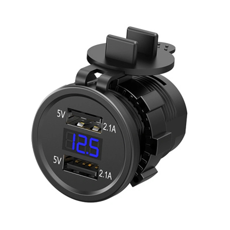 Motorcycle Dual USB Charger 12V Electric Digital Voltmeter Fast Charging Parts for Phone Tablet GPS Blue