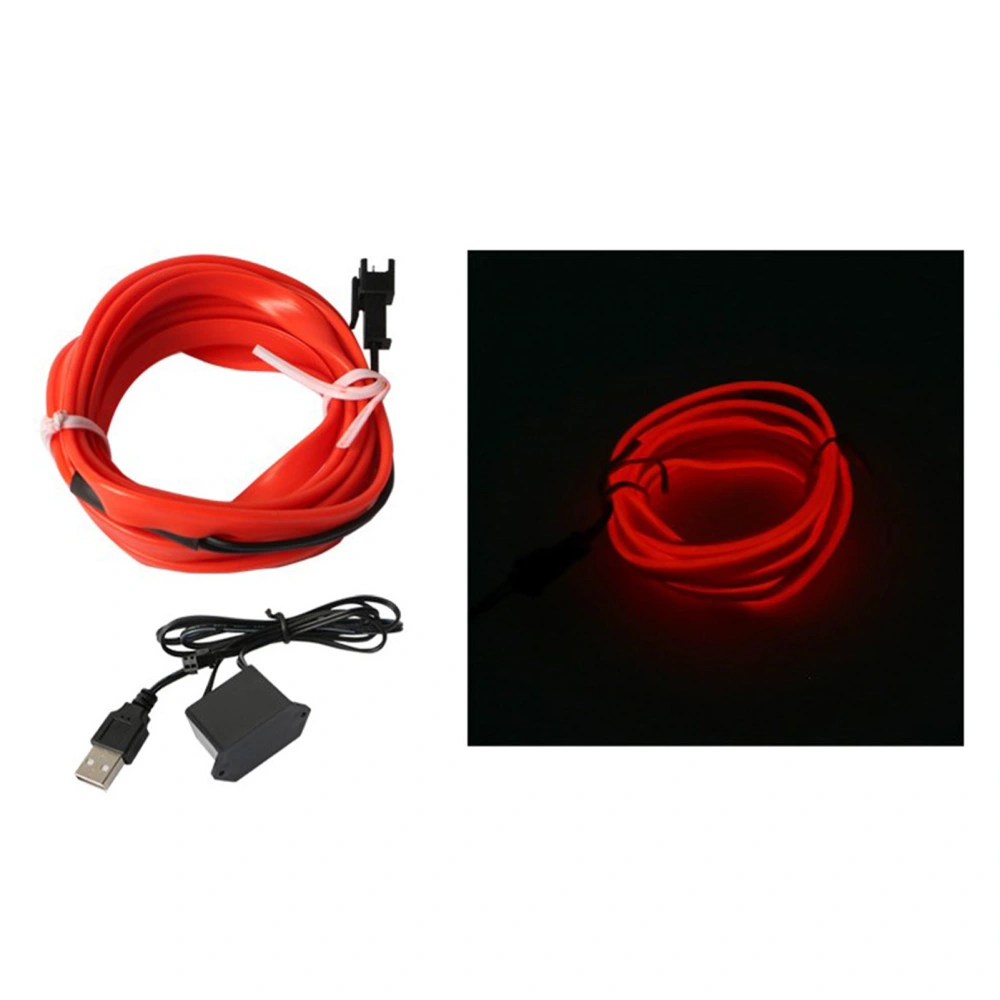 Car Neon Wire Light USB Powered Ambience Decoration Car Interior LED Strip Light 5V 9.8ft Red