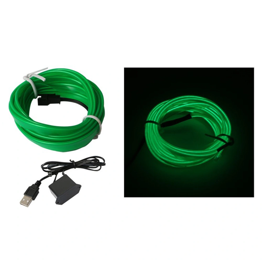 Car Neon Wire Light USB Powered Ambience Decoration Car Interior LED Strip Light 5V 9.8ft Green