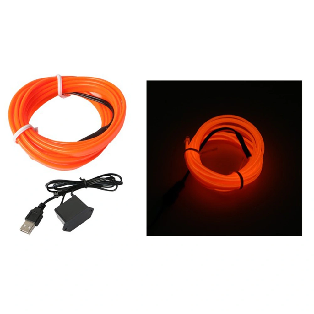 Car Neon Wire Light USB Powered Ambience Decoration Car Interior LED Strip Light 5V 9.8ft Orange