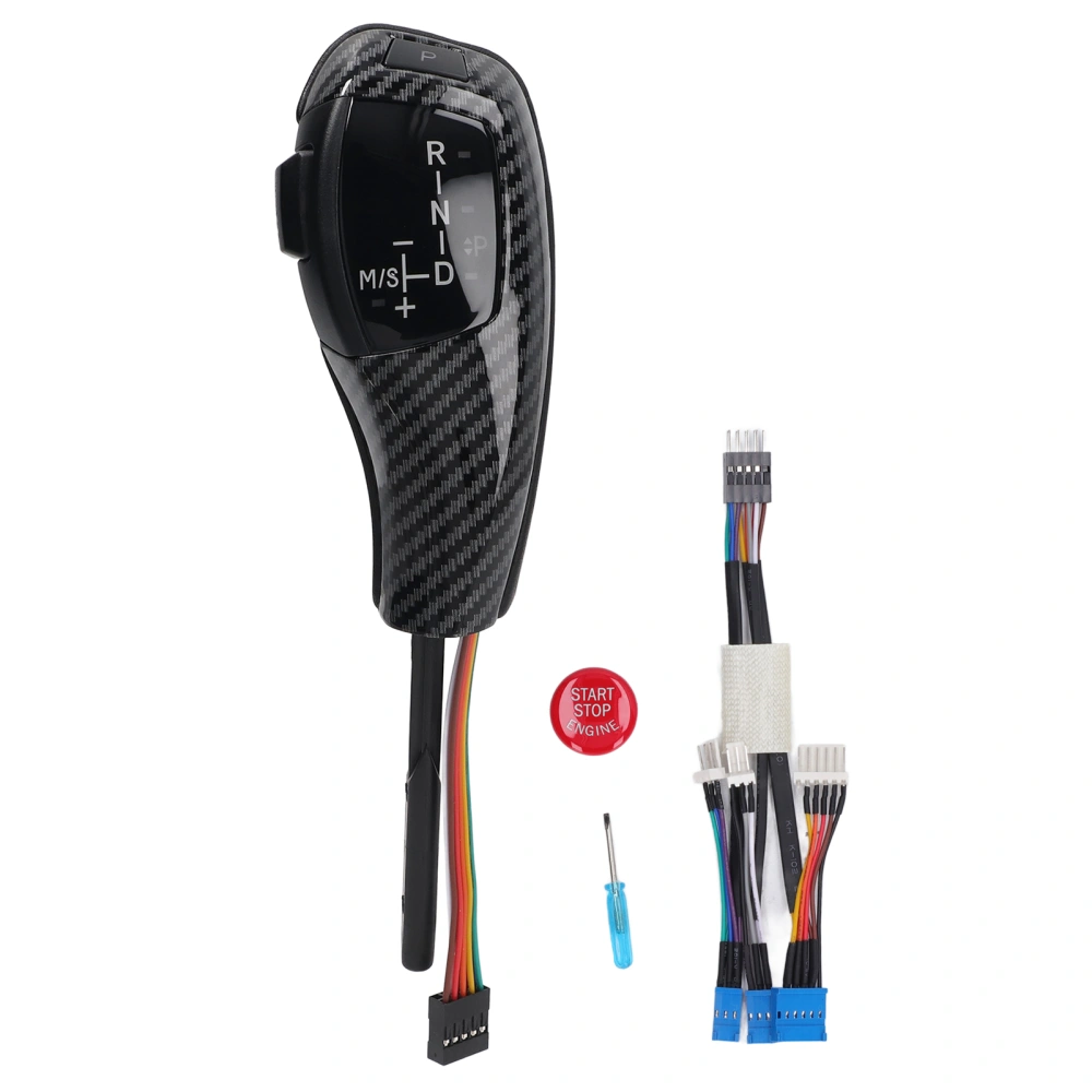 LED Gear Shift Knob Shifter Lever Head Retrofit Kit with Engine Start Stop Button for E61 E60 E46 LHD Carbon Fiber Style
