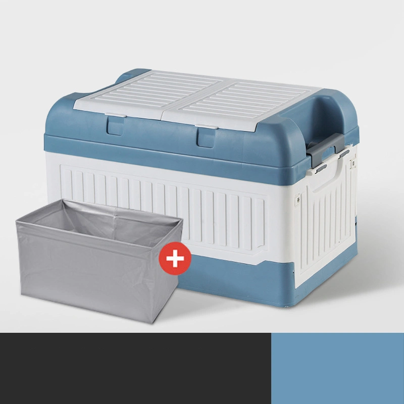 Car Trunk Storage Box 2 Lids Collapsible Multi Compartment Plastic Car Storage Organizer with Waterproof Bag Blue White
