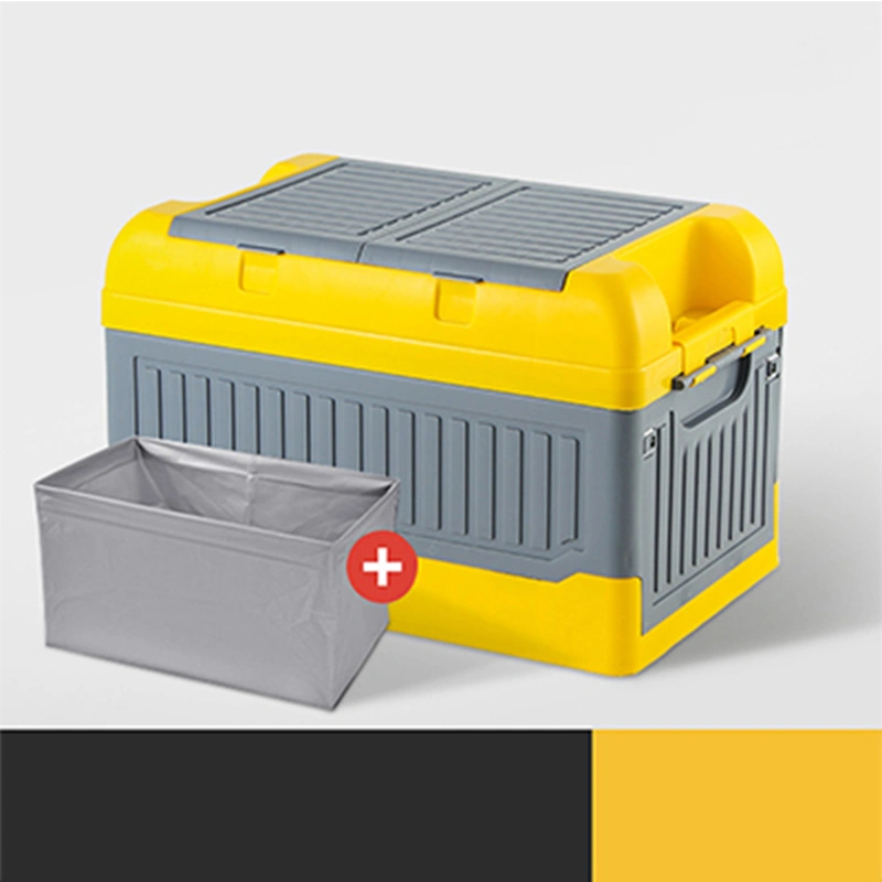 Car Trunk Storage Box 2 Lids Collapsible Multi Compartment Plastic Car Storage Organizer with Waterproof Bag Yellow Grey