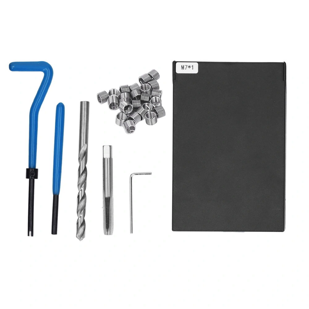 30pcs Thread Repair Kit M7x1 Steel High Efficiency Drill Tap Inserts Tool Universal for Automotive Blue